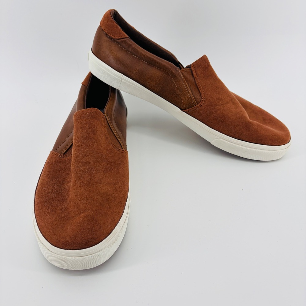 Old Navy Mens 12 Cognac Brown Faux Suede Leather Slip On Sneakers Shoes Preppy